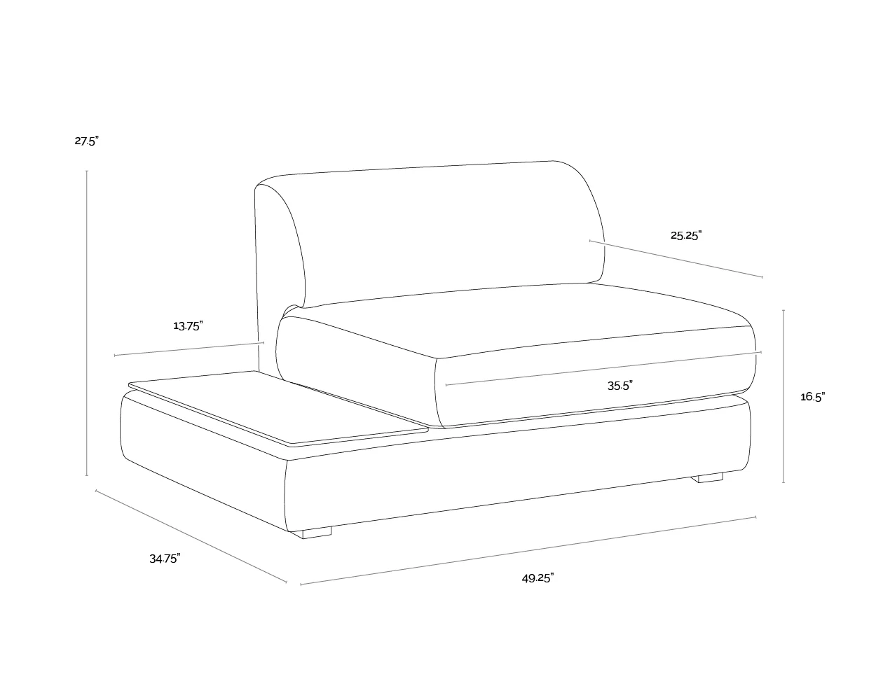 Harmony Modular - Armless Chair - Left Shelf - Image 11